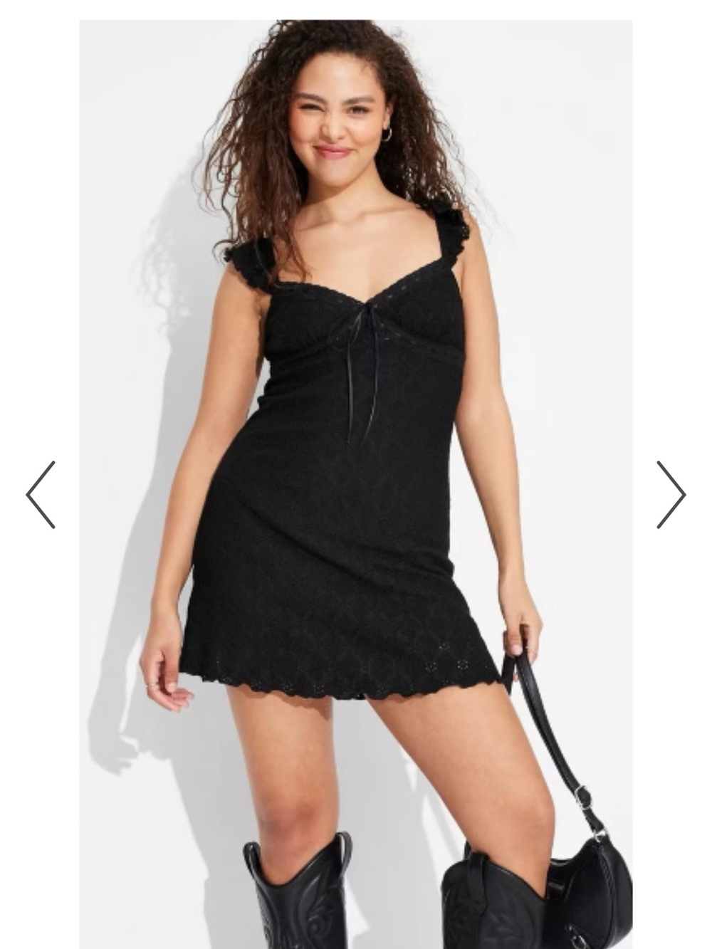 wild fable Black Lace Ruffled Strap Mini Dress